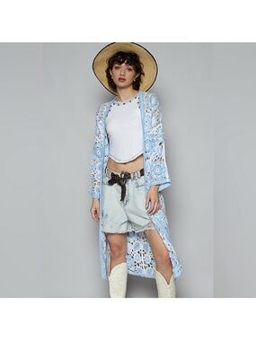 Pol BoHo Floral Crochet Duster